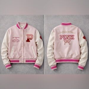NWT Victoria’s Secret PINK x LoveShackFancy Boyfriend Varsity Jacket Size M